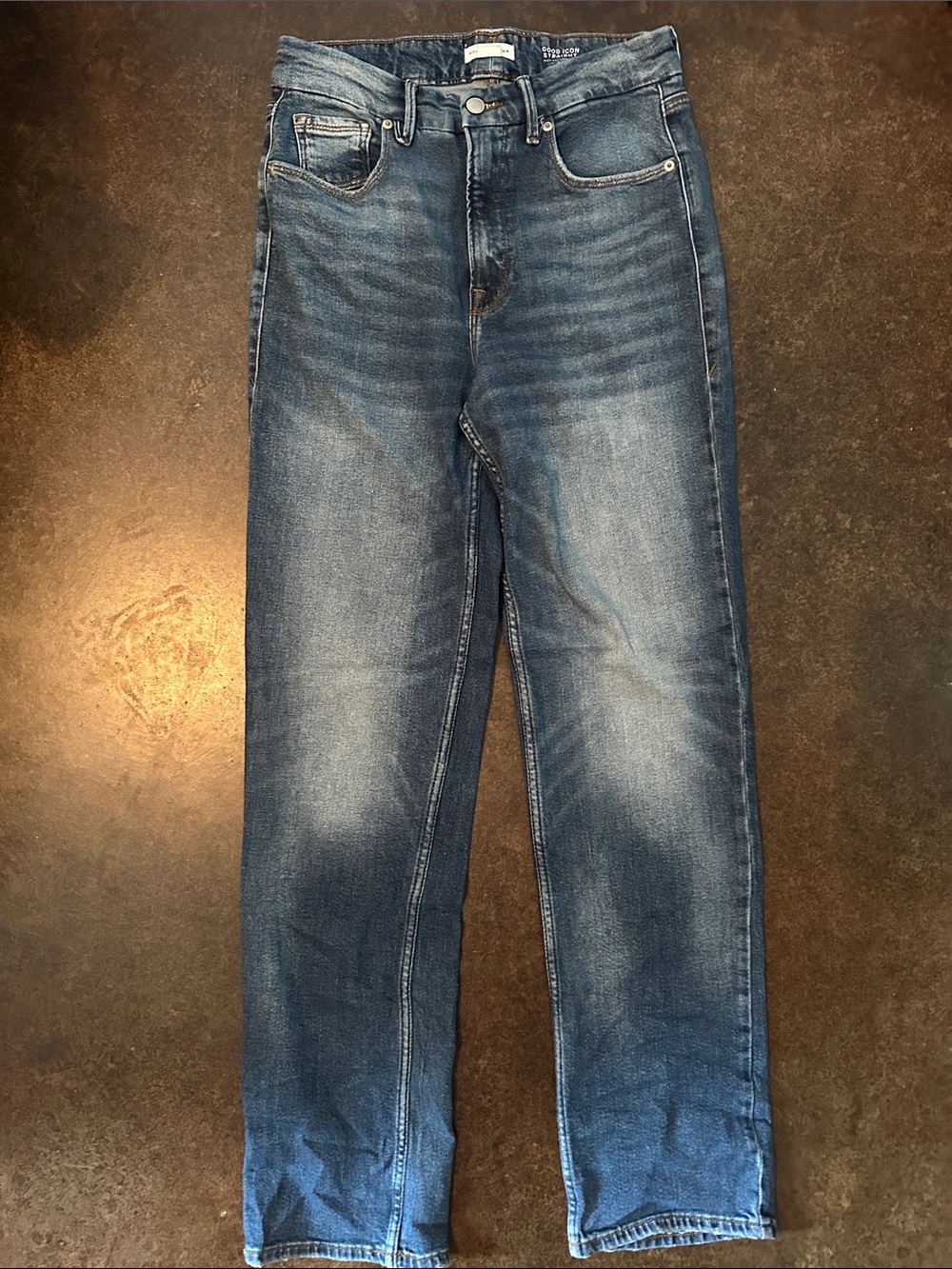 Good American Washed Blue Straight Leg Jeans